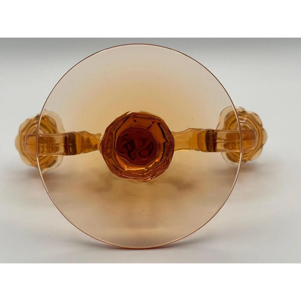 Vintage Amber Glass Double Candelabra MCM Pressed Two Arm Candle Holder